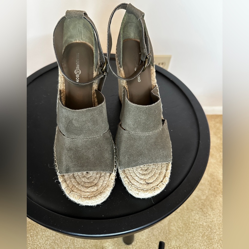 Treasure & Bond Olive Suede Espadrille Wedge Sandals